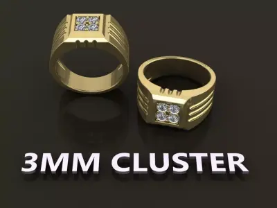 Signet Ring Square 4 Stone Cluster Mix Size Band Size 7-12 3D print model