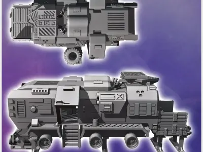 Futuristic shelter in a vehicle carcass with tires and slightly  3D print model