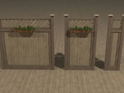 Lowpoly modular set of wooden fences and doors Low-poly 3D model