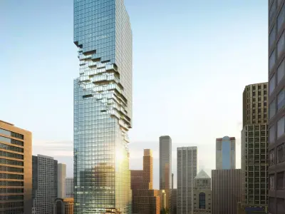 3d Tower skyscraper in middle of city Low-poly 3D model