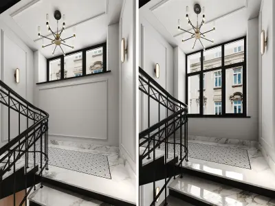 Beautiful entrance group and stairs in an apartment building 3D model