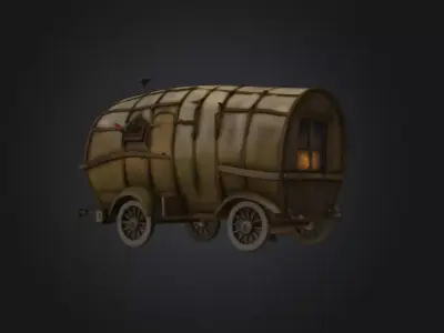 Mystical Caravan in the Woods Low-poly 3D model
