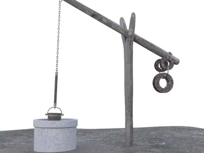 Animated Old Rustic Well Low-poly 3D model