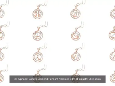26 Alphabet Letters Diamond Pendant Necklace 3dm stl obj gltf 3D Model Pack