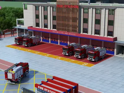 Fire Station Low-poly 3D model