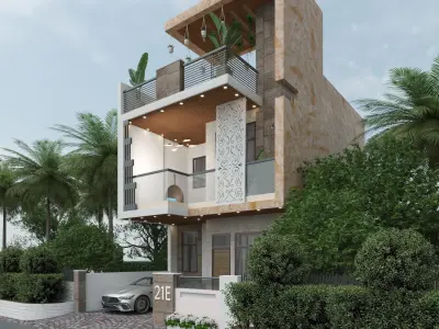 roadside stylish house exterior design  3D model