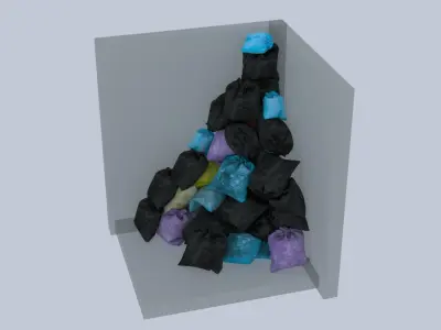 Big Garbage Bags Pile in Interior Street Corner 3D model