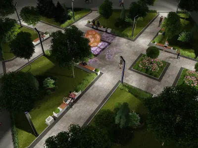 Urban environment with buildings and a square 3D model