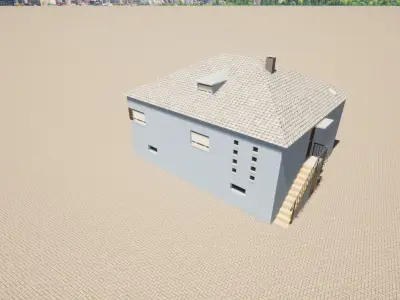 French House with low poly 3D model Low-poly 3D model