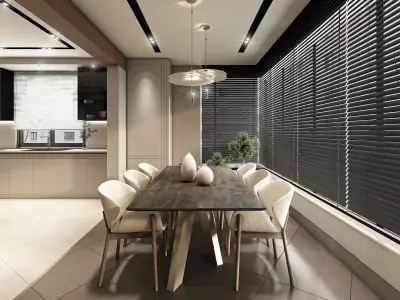 Interior Scene Entrance Living Room Kitchen Modern Vray 3D model