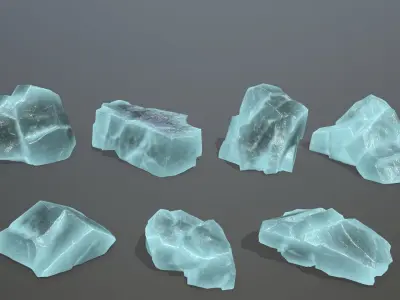 Rock Set 9 piece of aquamarine crystal Low-poly 3D model