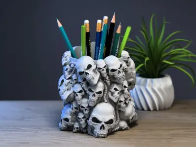 Skull robot pen holder Cyborg pen holder Perfect Gamer Gift 3D print model
