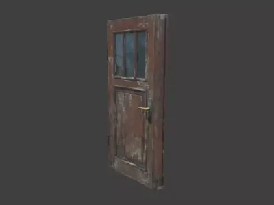 Weathered Wooden Door with Glass Panels Low-poly 3D model