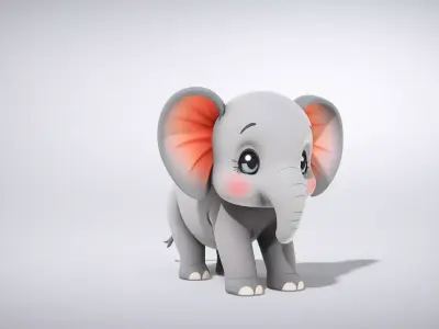Colorful Baby Elephant Character Low-poly 3D model