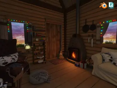 Detailed Log cabin with Interior Texture and Lighting 3D model