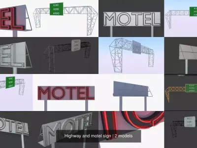 Highway and motel sign 3D Model Pack