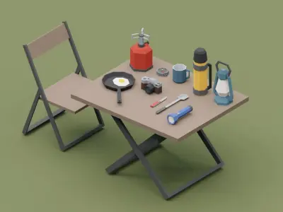 Camping picnic bbq props assets pack Low-poly 3D model