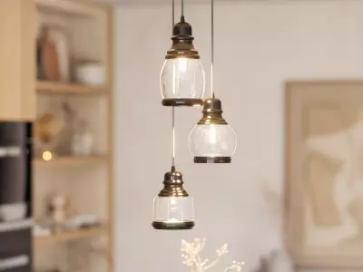 USMJQVZ Industrial 3 Light Pendant Lamp Brown Glass Chandelier 3D model
