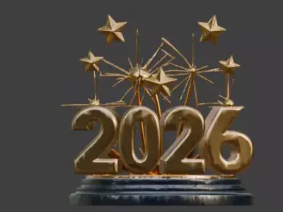 Golden 2026 New Year Celebration 3D Sculpture Low-poly 3D model