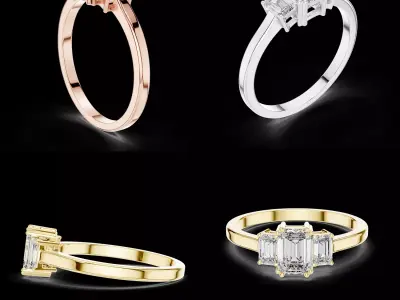 Emerald Three Stone Ring CAD Model STL 3DM File 3D print model