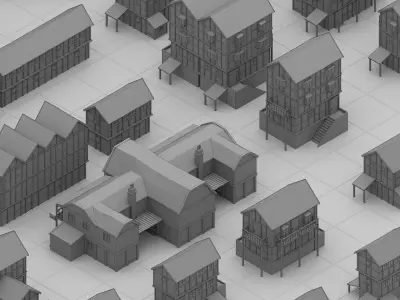 115 Basemesh Medieval Building Collection Low-poly 3D model