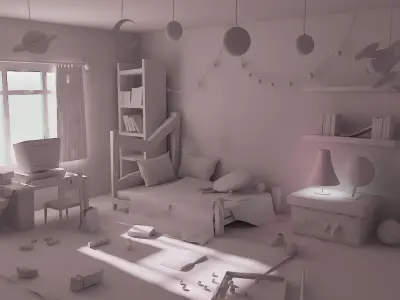cartoon Bedroom 3d  Low-poly 3D model