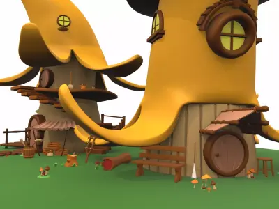 Cartoon banana house and props 2 3D model