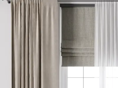 Hadi curtain with Roman curtain rod 11 Low-poly 3D model