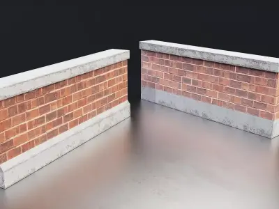 Brick and Concrete Garden Wall Set Low-poly 3D model