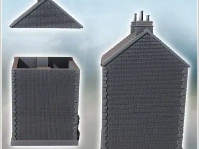Two-story house with chimney and front porch intact version 15 - 3D print model