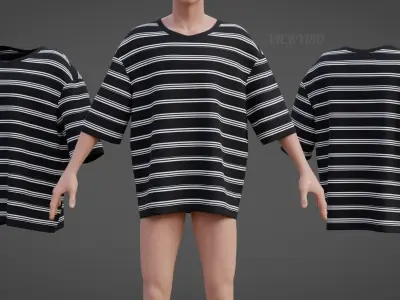 Men Stripes Short Sleeve T Shirt Grunge Harajuku Oversized Tee Low-poly 3D model