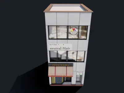 Japanese Pizza Shop Low-poly 3D model