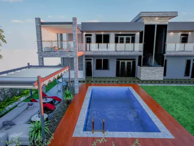 Mansion Exterior and Interior Low-poly 3D model