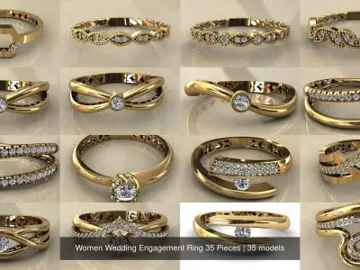 Women Wedding Engagement Ring 35 Pieces 3D Model Pack purchase