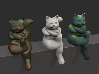 Sitting Cat Sculpture with Textures Low-poly 3D model