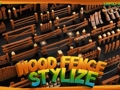 50 Wood Fence Stylize - Lowpoly -UnrealEngine  Low-poly 3D model