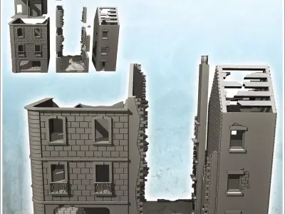 Ruined multi-storey building with store and exposed framework 23 3D print model