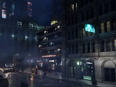  ULTRA Detailled Cyberpunk City Street Scene - Huge Map - Blender Textured - Retro Sci-Fi 