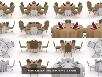 Collection Banquet Table and Chair 01 3D Model Pack
