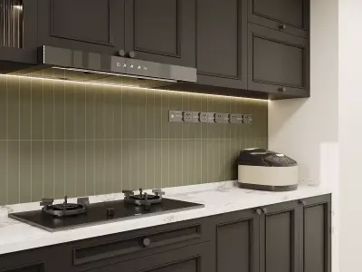 Modern Black and White Galley Kitchen 3D model