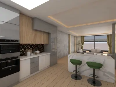 Modern interior living room kitchen TV Wall 3D model