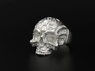 Biomechanical Skull Ring STL 3D print model