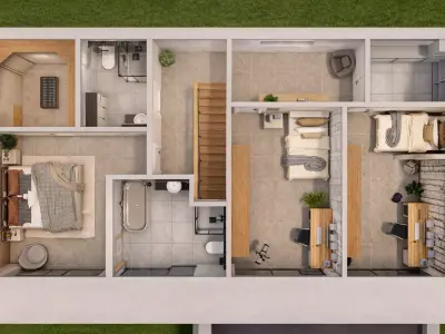  Modern Mediterranean House 3D model and dimension plans Low-poly 3D model