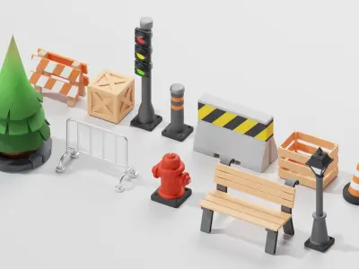 street element cartoon pack 3D model