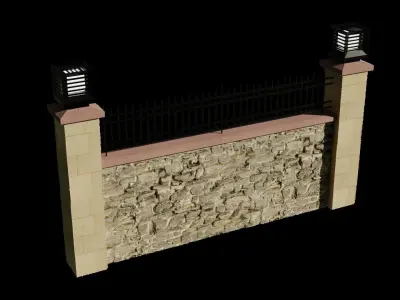 3D Garden Wall With Lamp 3D model
