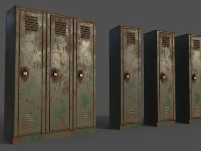PBR School Gym Locker 01 - Green Dark Low-poly 3D model