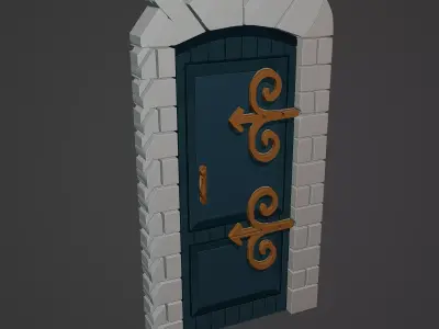Medieval Door Low-poly 3D model 7