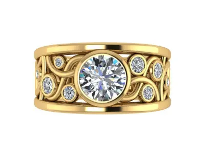 Ring181 gold ring with diamonds in center 3D print model