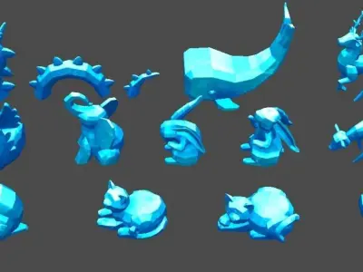 Stylized Animal Sculptures Pack Low-poly 3D model