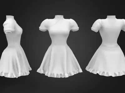 Chinese Style Large Skirt Dress Low-poly 3D model